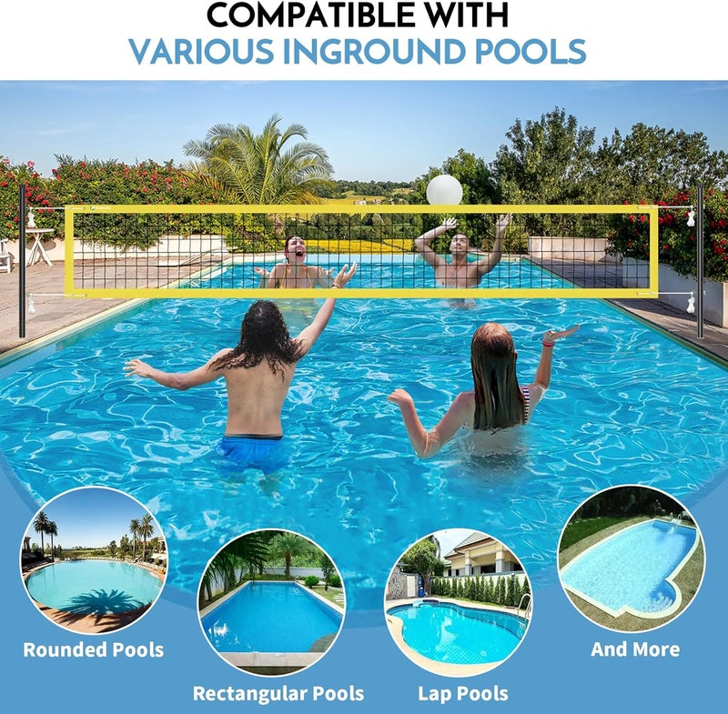 Olybeaka Base Free Swimming Pool Volleyball Net Set for Above Ground/Inground Pools with 3-Height Adjustable Aluminium Poles, Durable Anti-Sagging Net, 2 Water Volleyballs and Carry Bag - Image 3